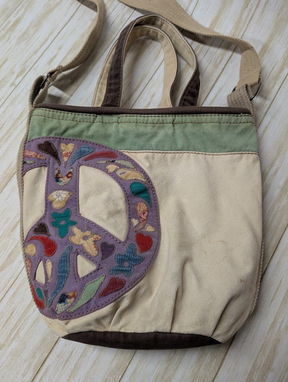 Canvas Crossbody Bag with Purple Peace Appliqué - Picture 12 of 12